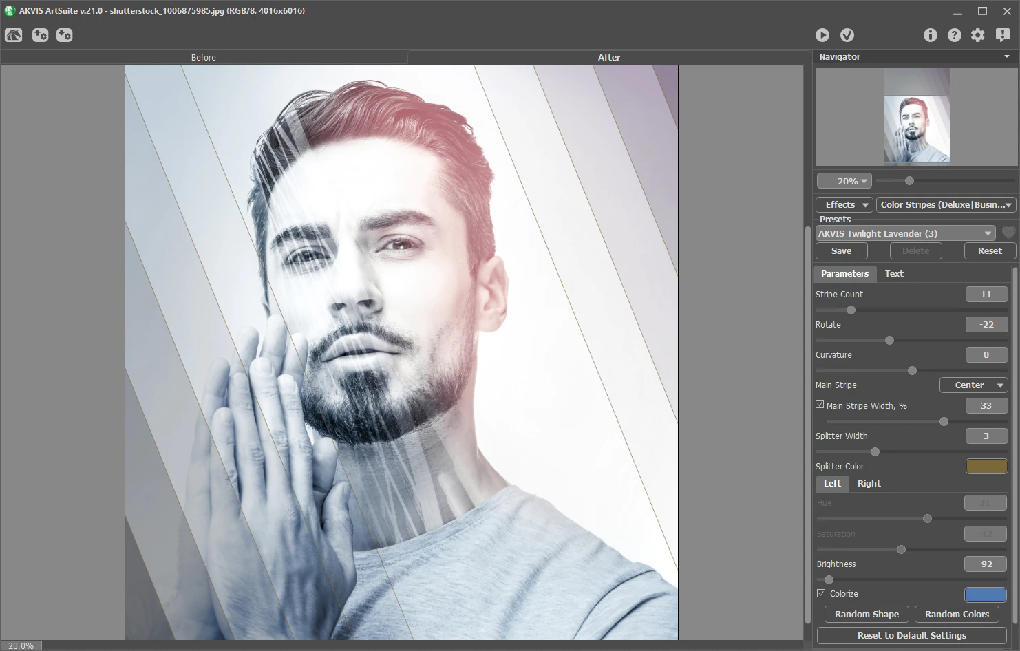 Эффект Color Stripes в AKVIS ArtSuite