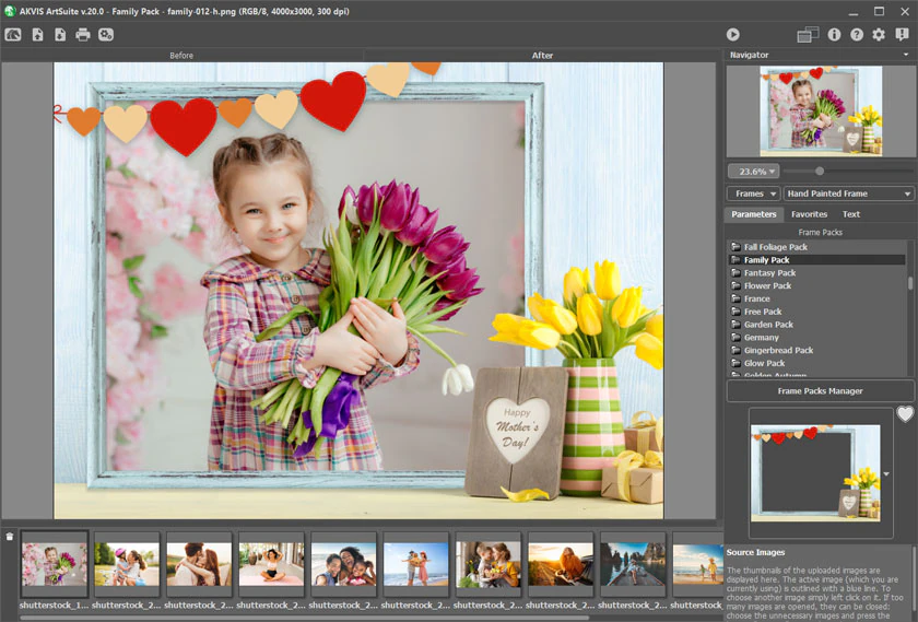 Размещение нескольких фотографий в Hand Painted Frame