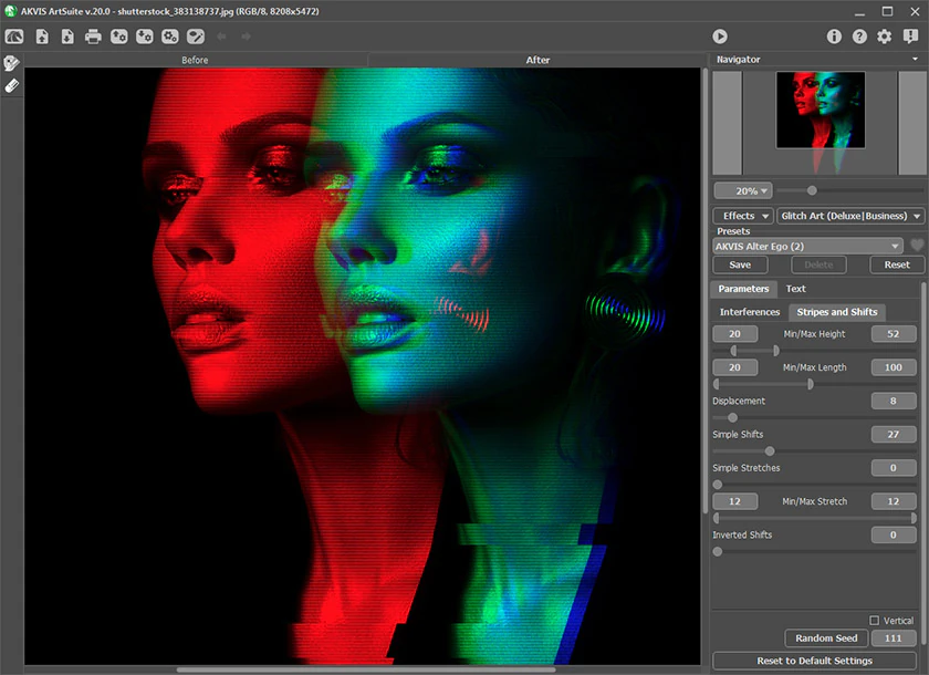 Glitch Art с полосами и RGB-сдвигом в AKVIS ArtSuite
