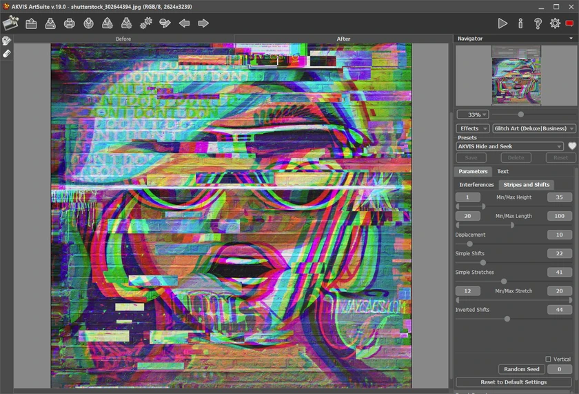 Рабочее окно Glitch Art с защищаемой областью