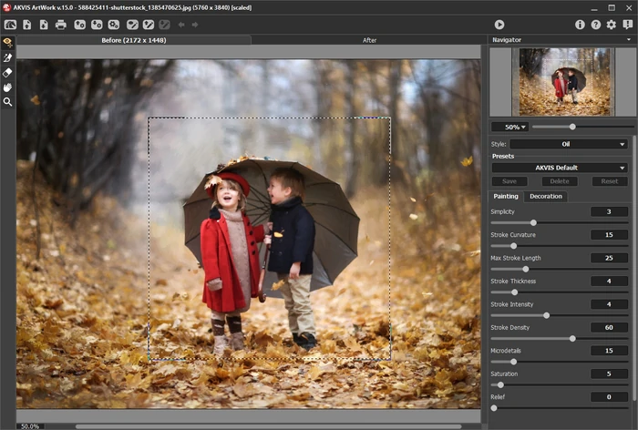 Исходная фотография в AKVIS ArtWork и область быстрого предпросмотра