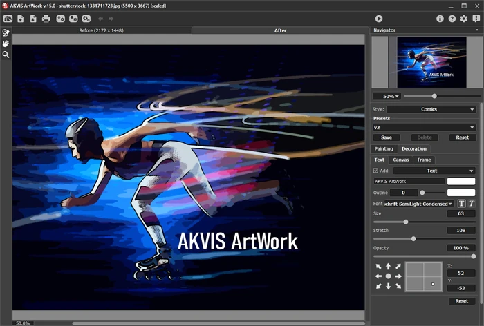 Добавление текста и изображения в AKVIS ArtWork