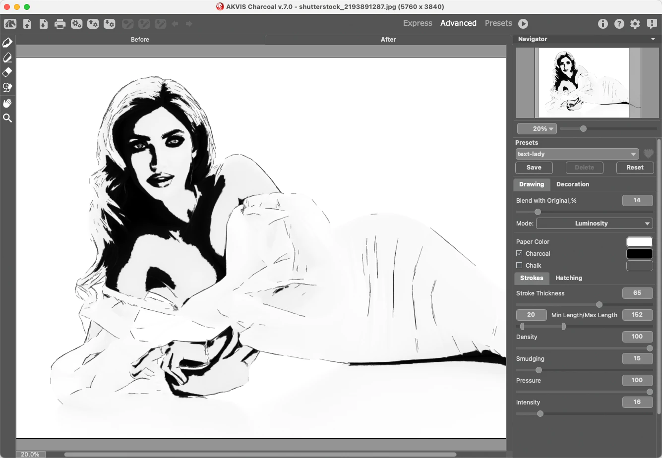 Настройка штрихов AKVIS Charcoal на фотографии
