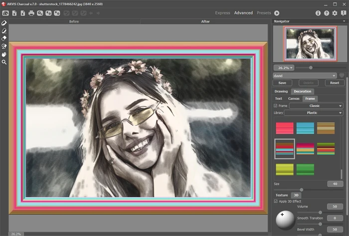 Параметры Frames в AKVIS Charcoal