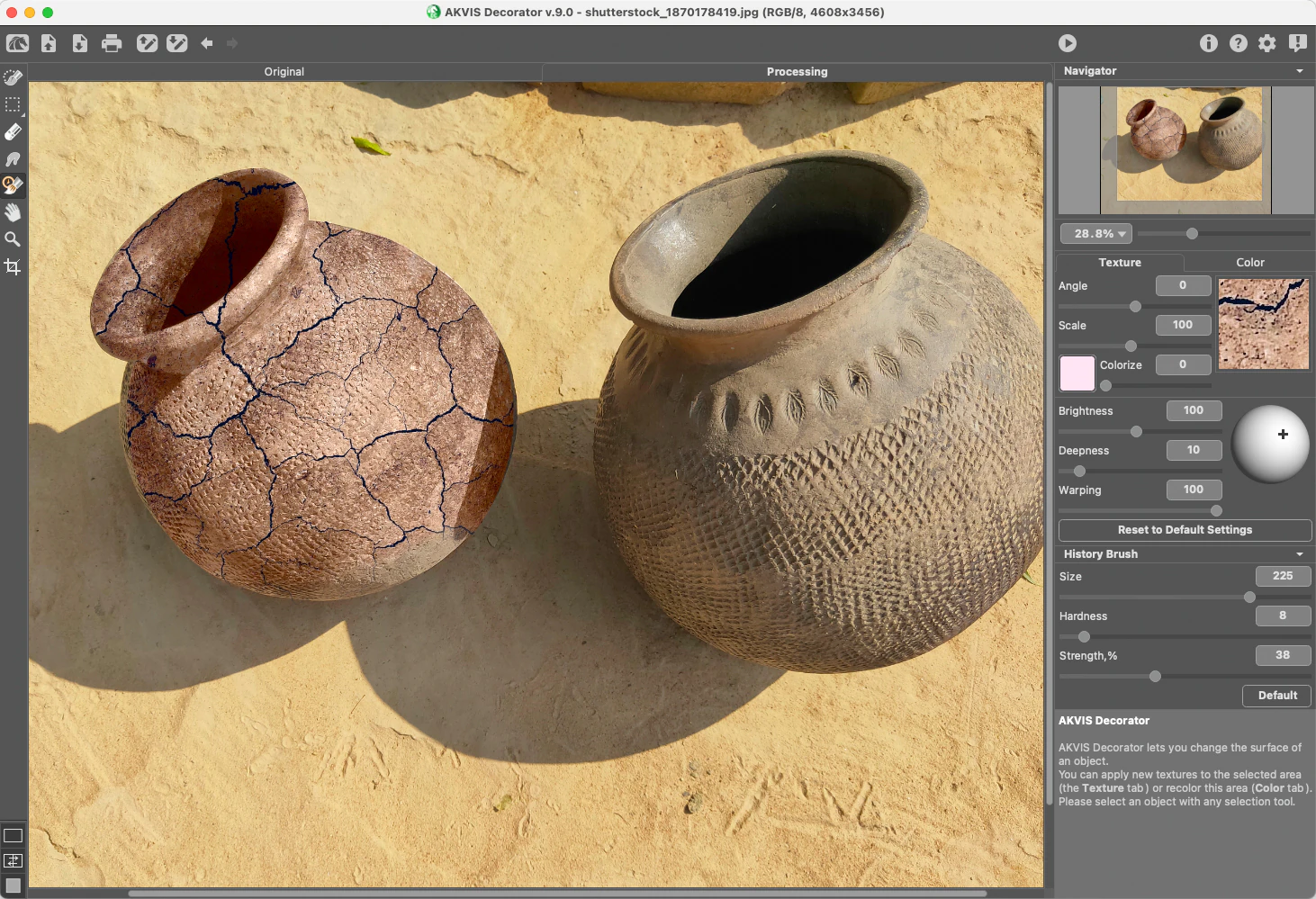 Постобработка результата в AKVIS Decorator кистью History Brush