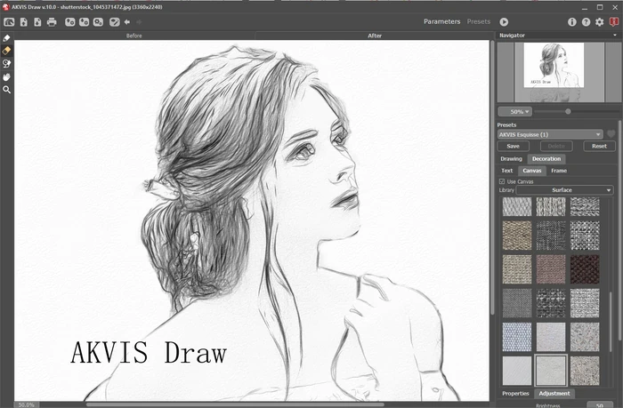 Вкладка оформления AKVIS Draw с обработанным рисунком