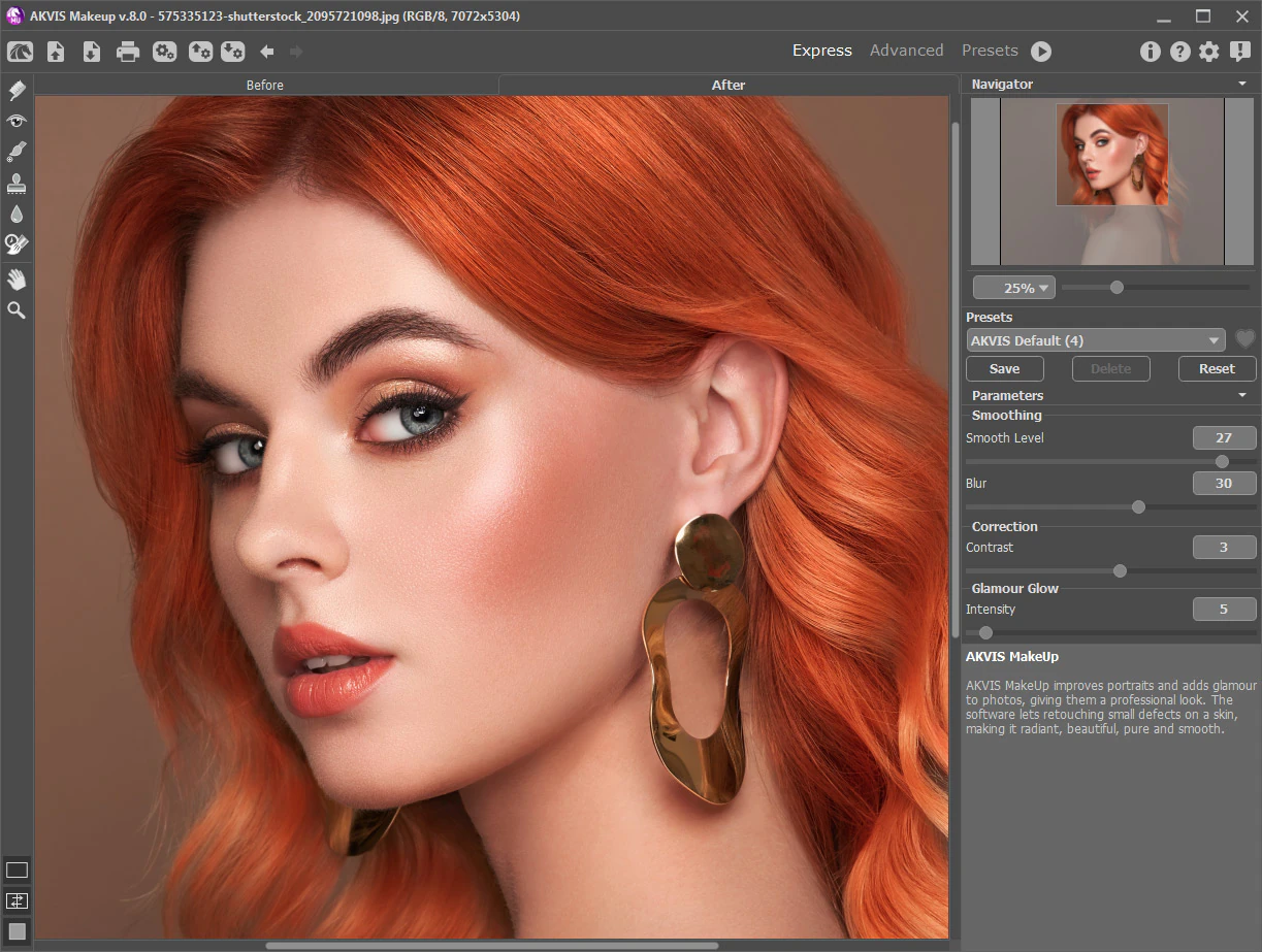 Интерфейс AKVIS MakeUp в режиме Express