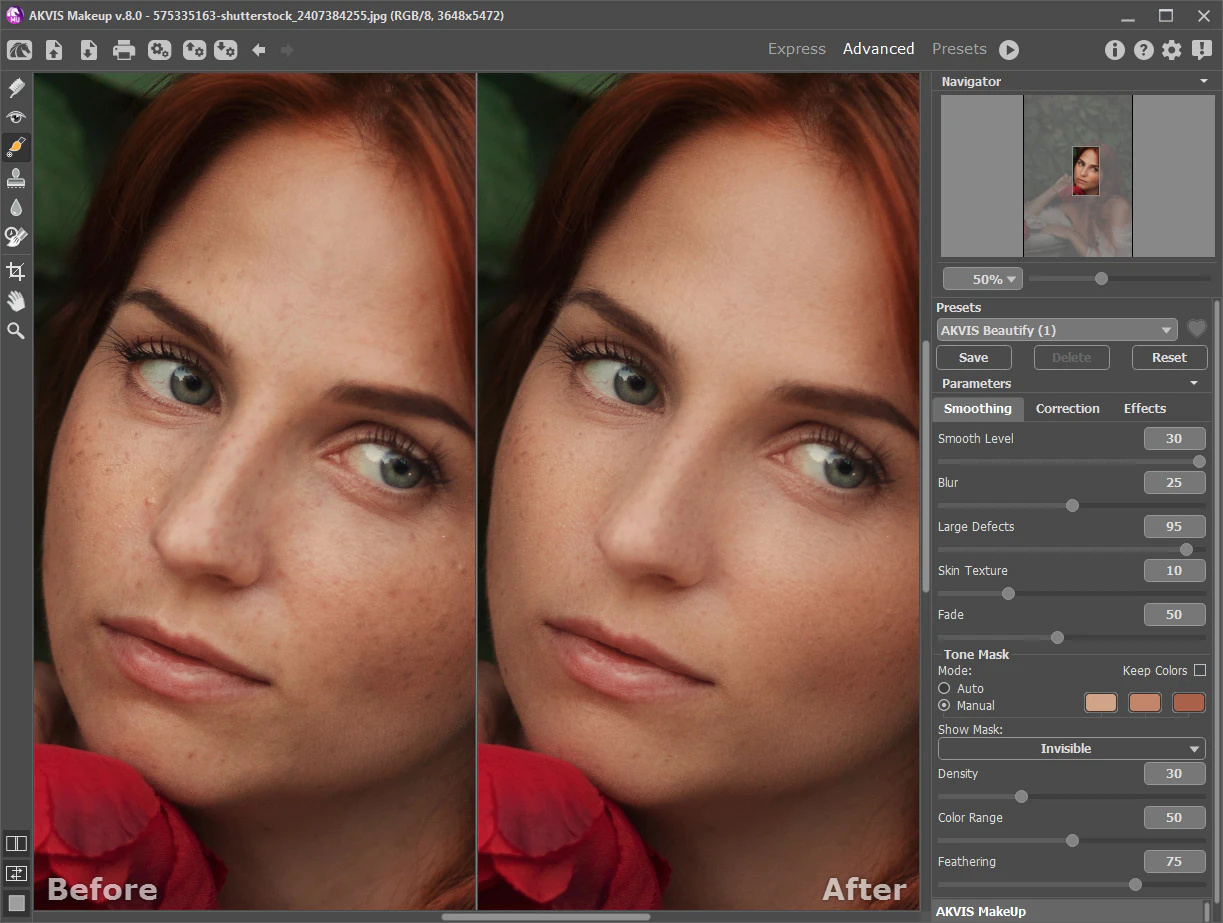 Интерфейс AKVIS MakeUp в режиме Advanced
