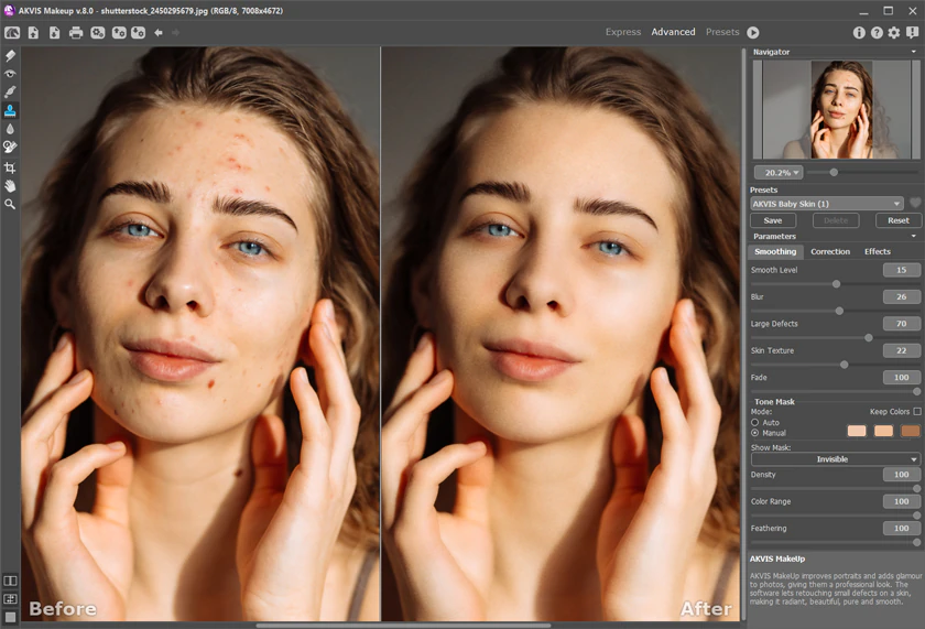 Полный набор параметров в режиме Advanced AKVIS MakeUp