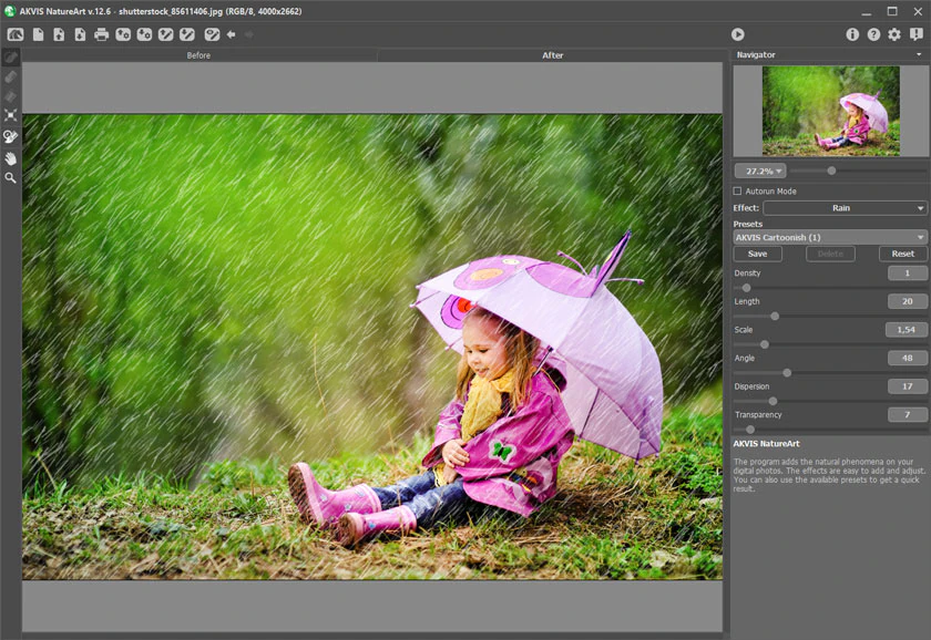 Эффект Rain в AKVIS NatureArt и его настройки