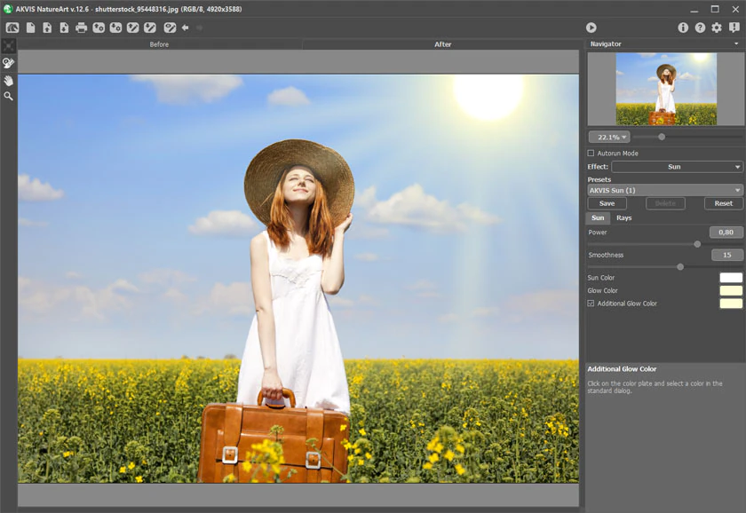 Эффект Sun в AKVIS NatureArt с диском и лучами