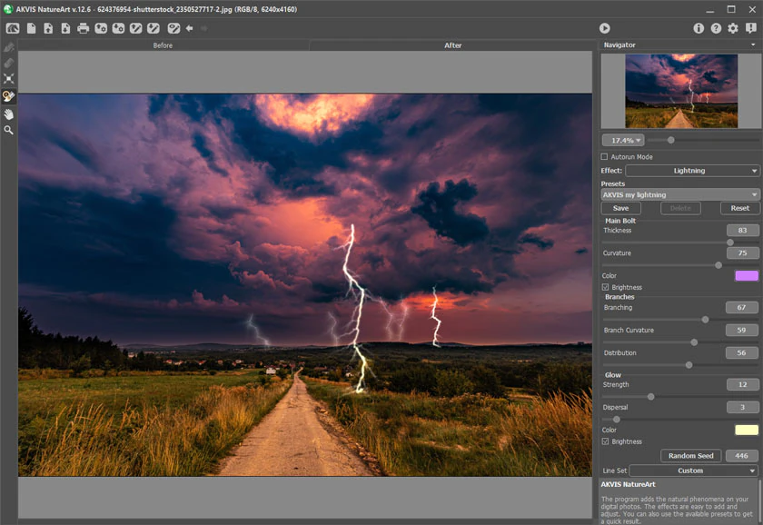 Эффект Lightning в AKVIS NatureArt на грозовом небе