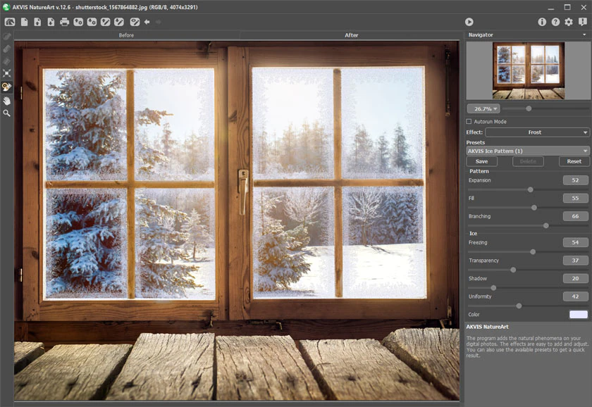 Эффект Frost в AKVIS NatureArt с кристаллической структурой