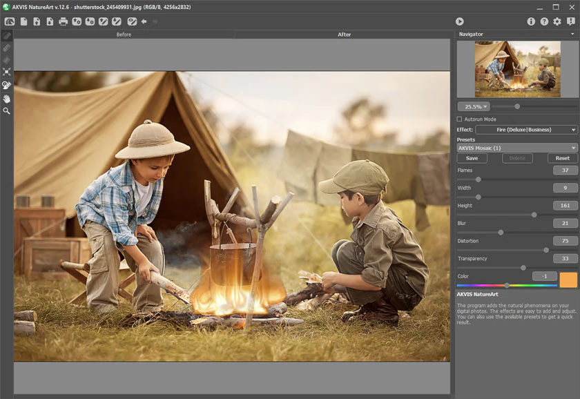 Эффект Fire в AKVIS NatureArt с настройками пламени