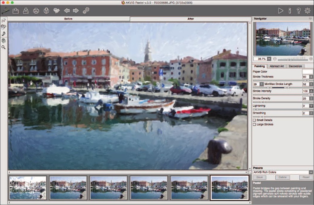 AKVIS Pastel с пейзажной фотографией и пастельным результатом
