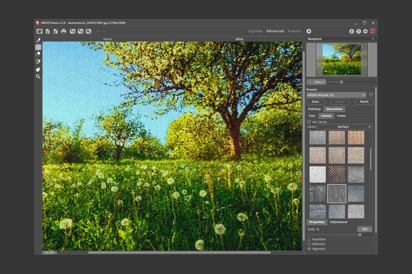 Настройка Canvas на пуантилистическом пейзаже