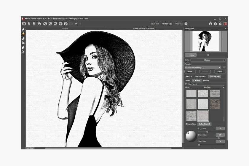 AKVIS Sketch: фактура Canvas