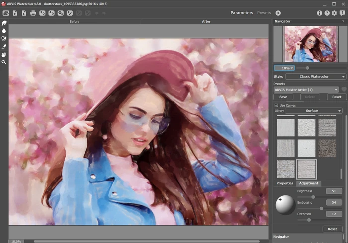 Панель Decoration в AKVIS Watercolor с настройками оформления