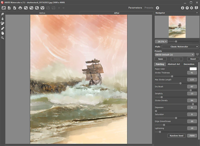 Настройки Classic Watercolor на примере морского пейзажа