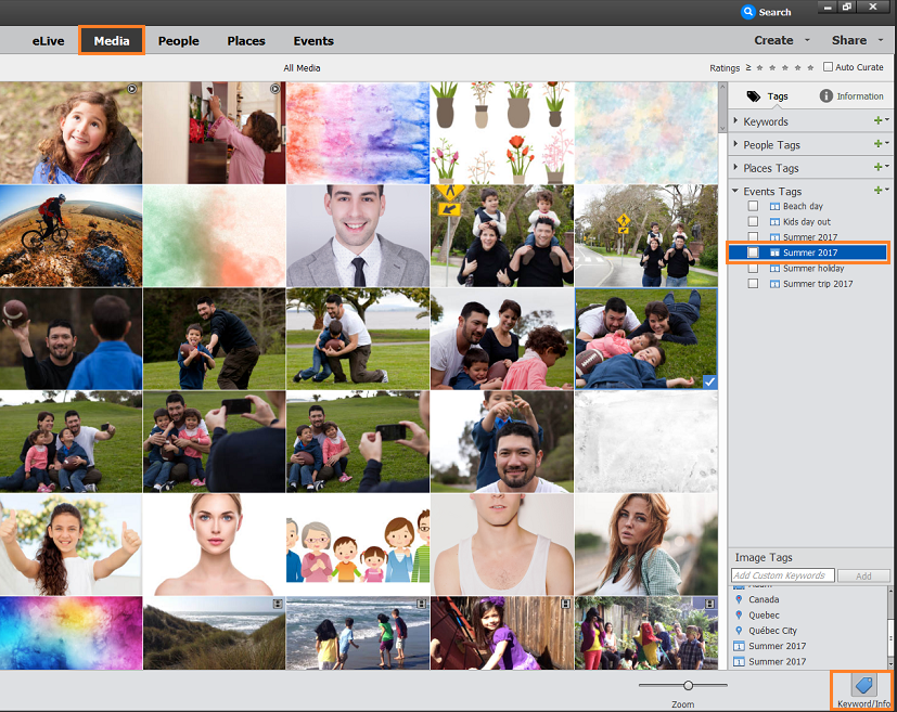 Событийные теги в Adobe Elements Organizer