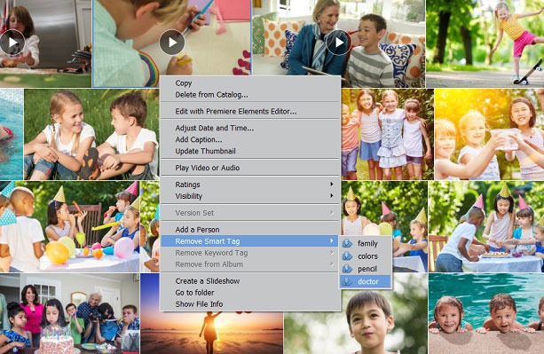 Контекстное меню медиаматериала в Adobe Elements Organizer