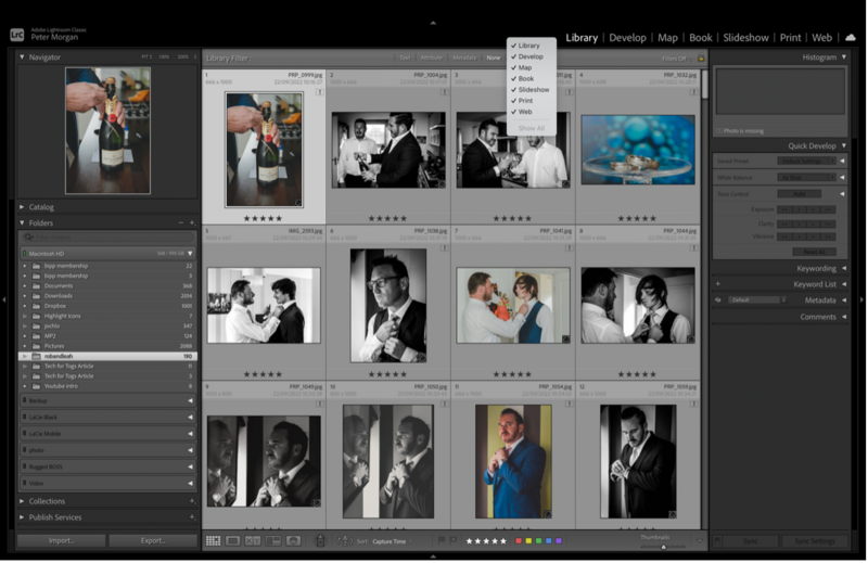 Модуль Library и список модулей Adobe Lightroom Classic