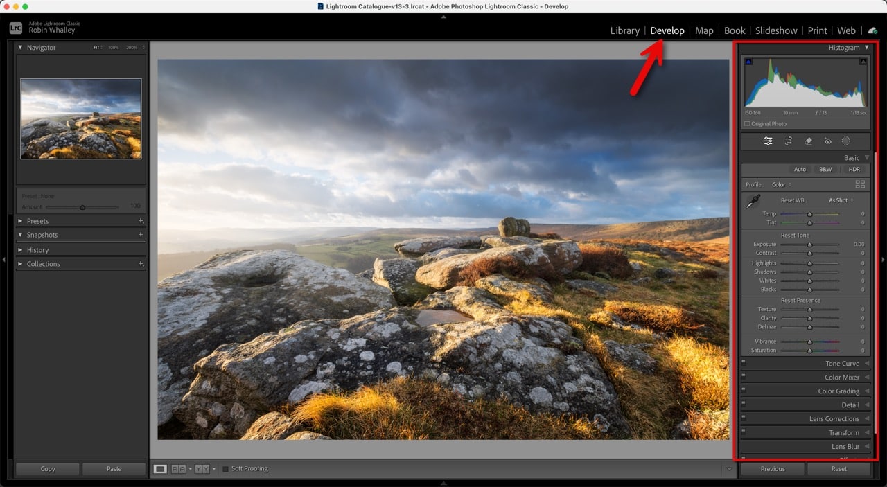 Интерфейс модуля Develop Adobe Lightroom Classic
