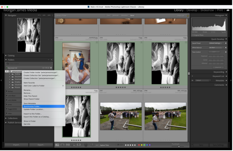 Меню синхронизации папки в Adobe Lightroom Classic