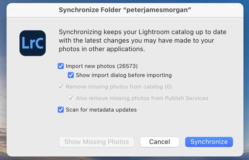 Диалог Synchronize Folder в Adobe Lightroom Classic