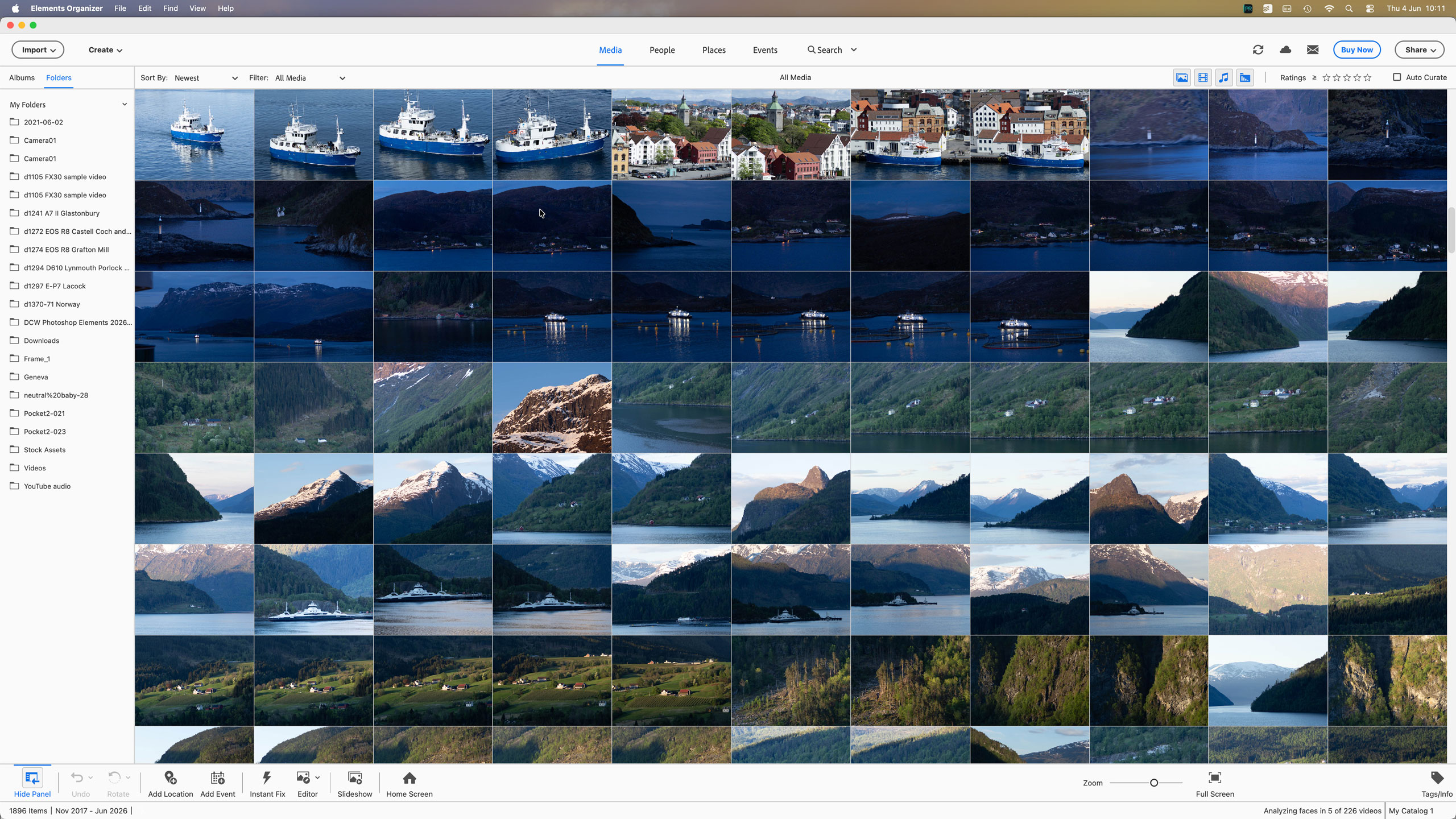 Медиатека Elements Organizer с сеткой фотографий