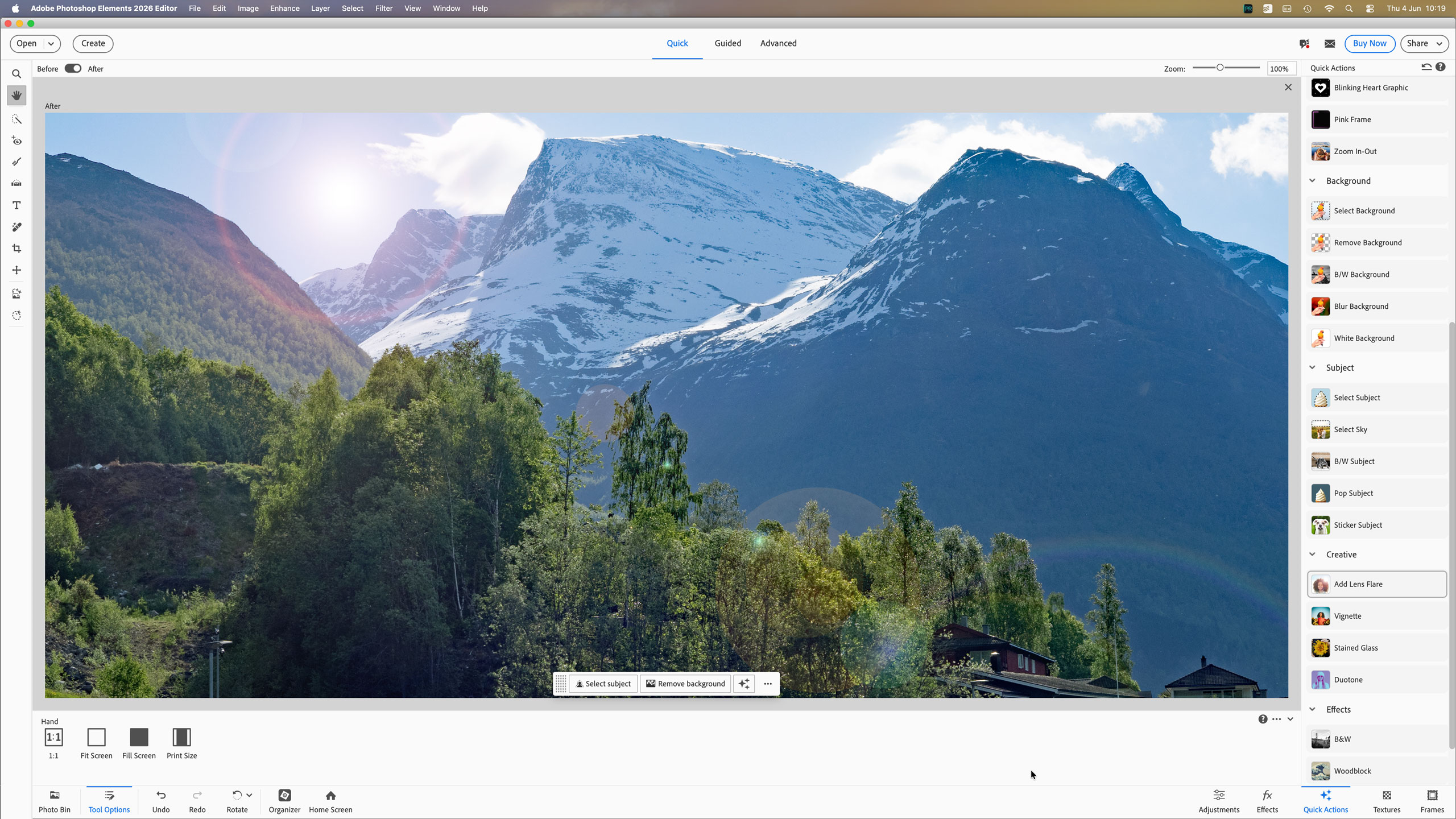 Режим Quick и панель быстрых действий Adobe Photoshop Elements