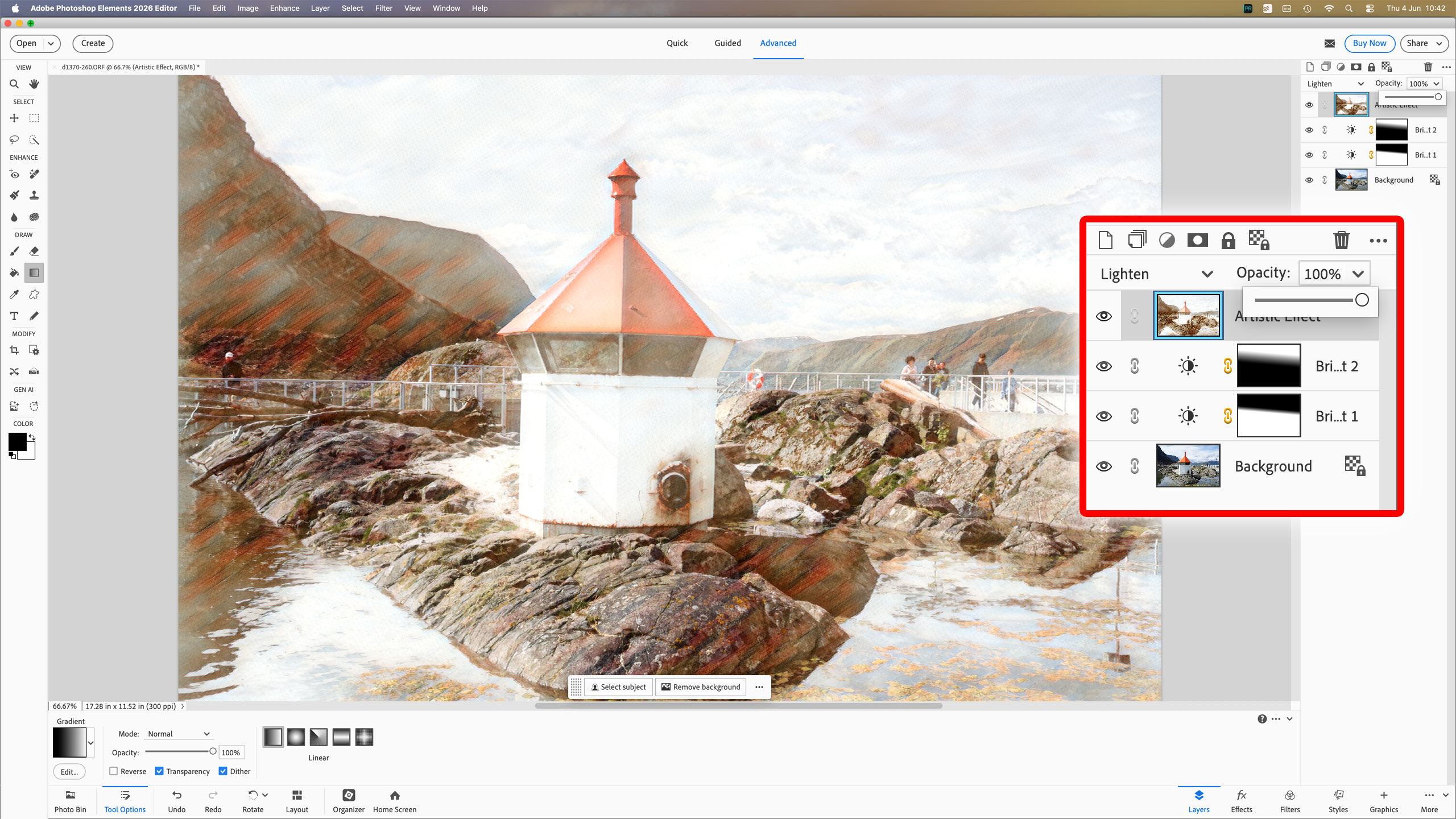 Режим Advanced с панелью слоёв Photoshop Elements