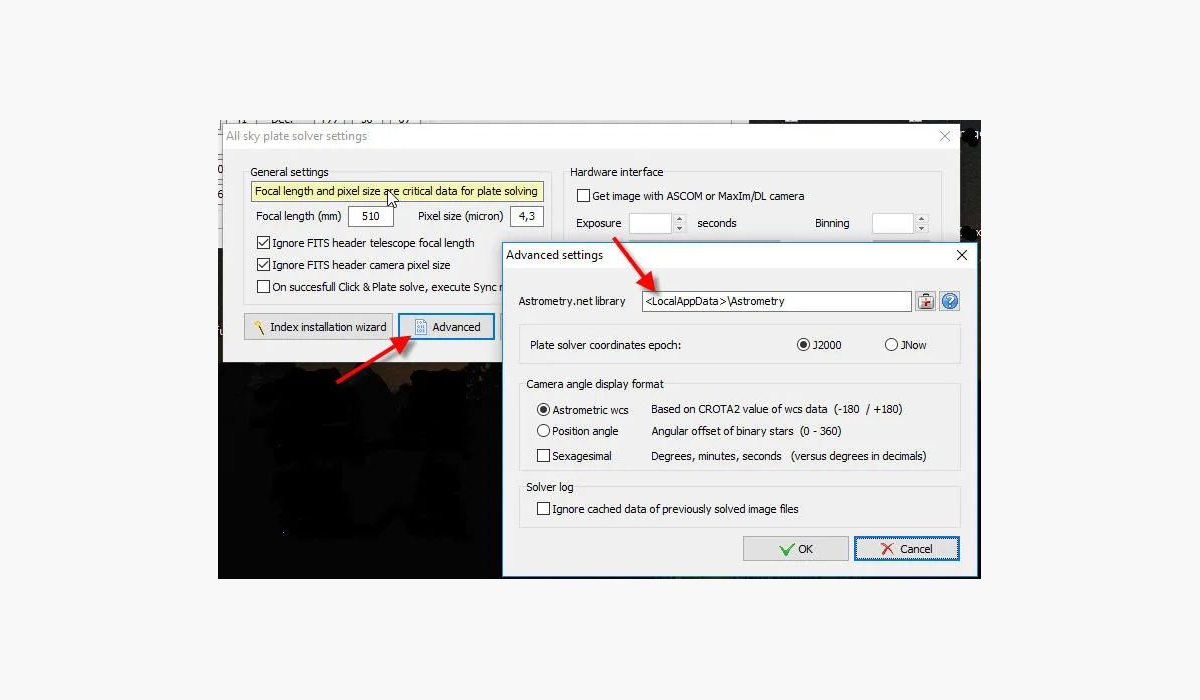 Расширенные настройки All Sky Plate Solver