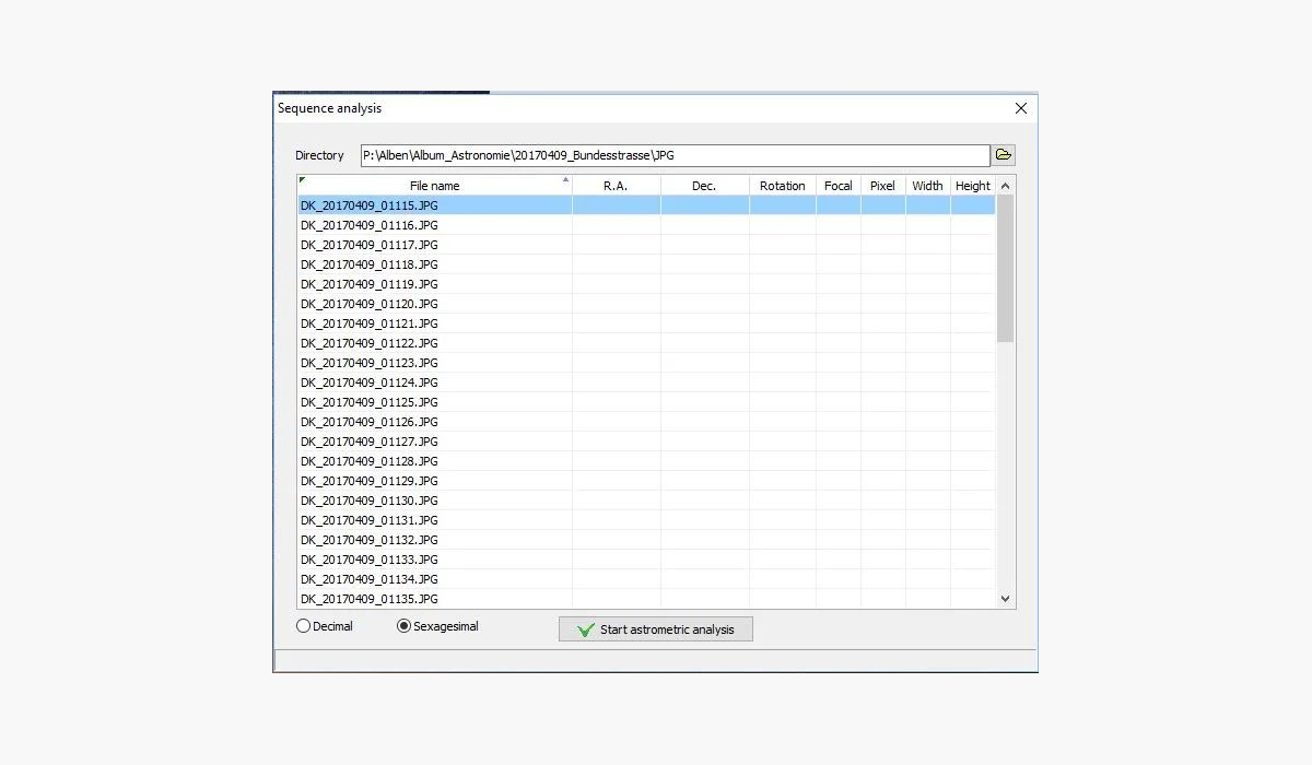 Окно Sequence Analysis до запуска обработки