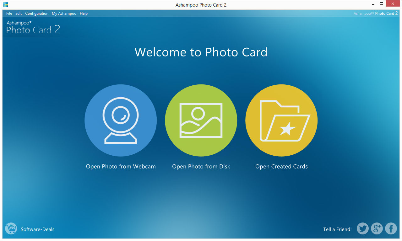 Экран выбора источника фотографии в Ashampoo Photo Card