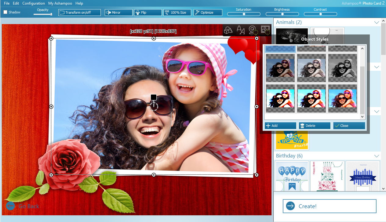 Оформление графического объекта в Ashampoo Photo Card