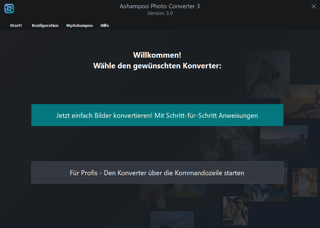 Стартовый экран Ashampoo Photo Converter в другой официальной локализации
