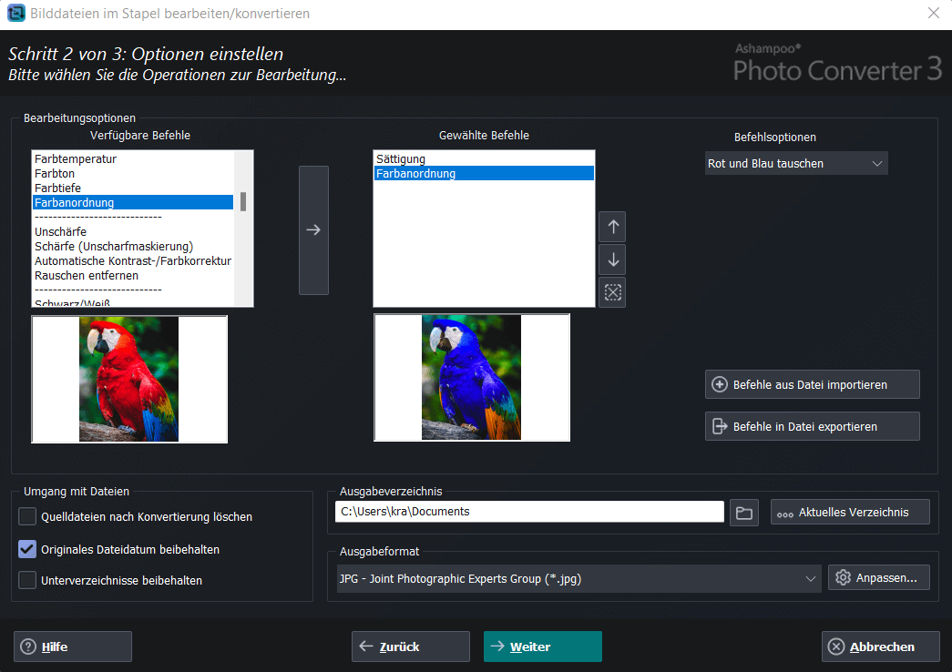 Официальный экран настройки очереди команд Ashampoo Photo Converter