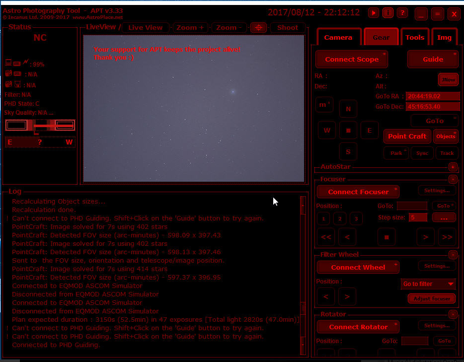 Вкладка Gear Astro Photography Tool