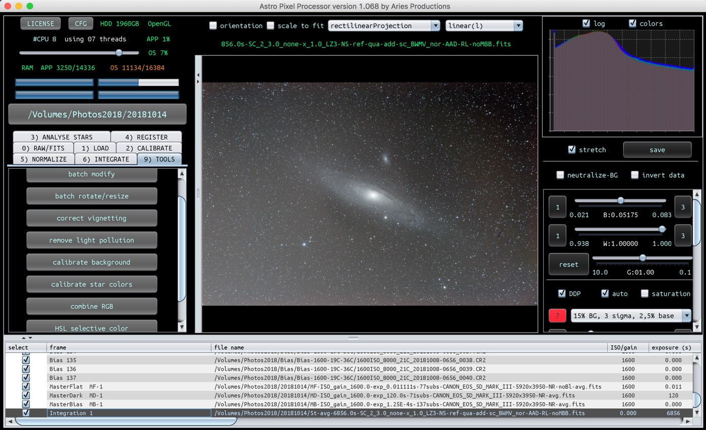 Просмотр астрофотографии и Preview Filter в Astro Pixel Processor