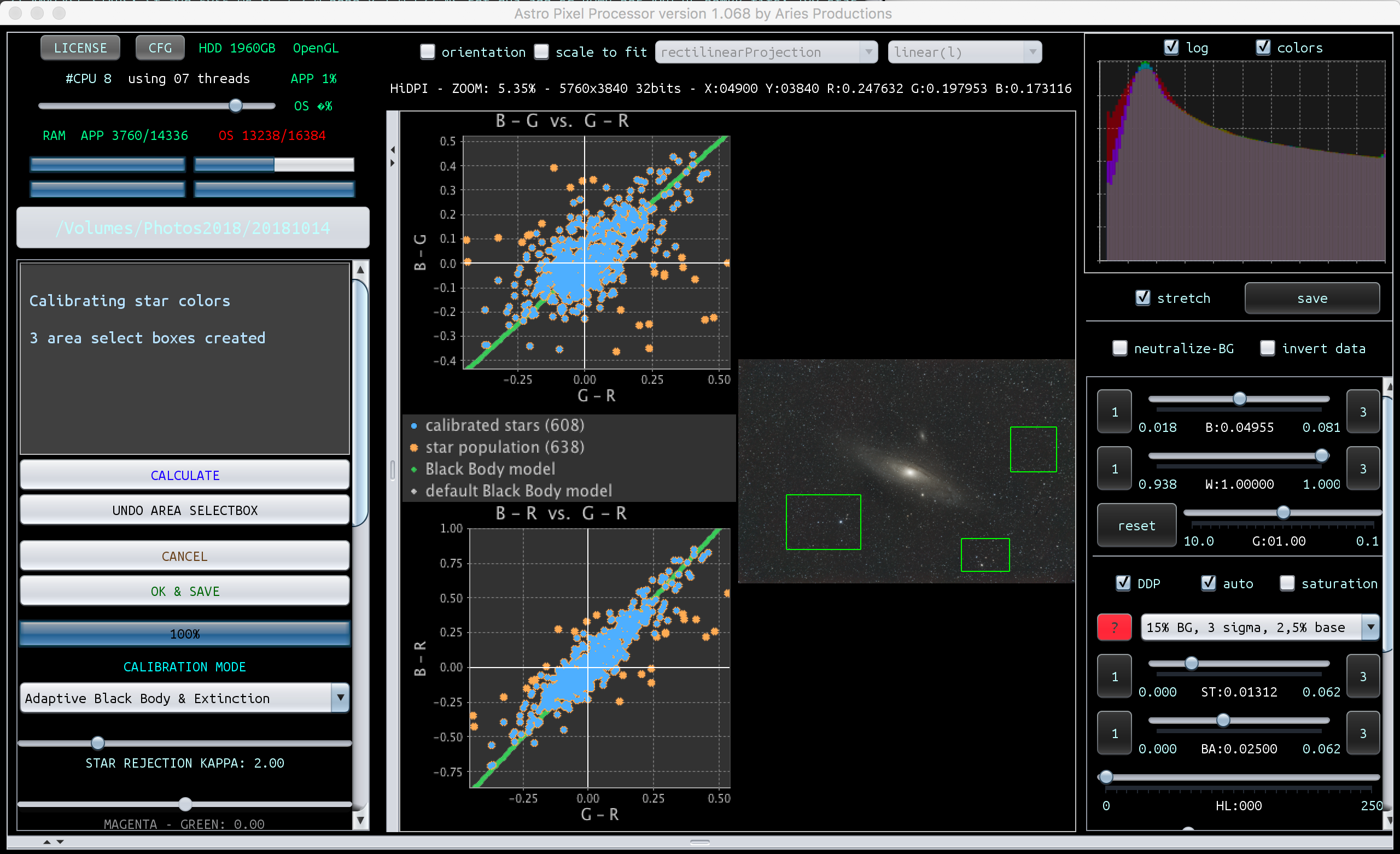 Окно Star Color Calibration в Astro Pixel Processor