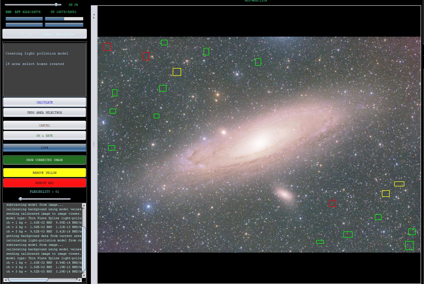 Расстановка областей модели Remove Light Pollution в Astro Pixel Processor