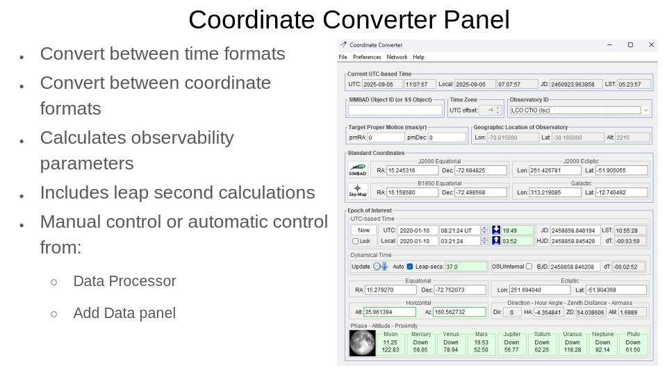 Coordinate Converter AstroImageJ для времени и небесных координат
