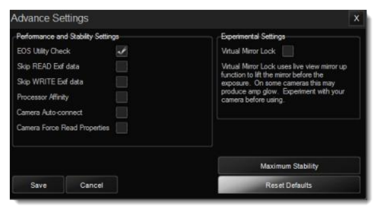 Advanced Settings BackyardEOS