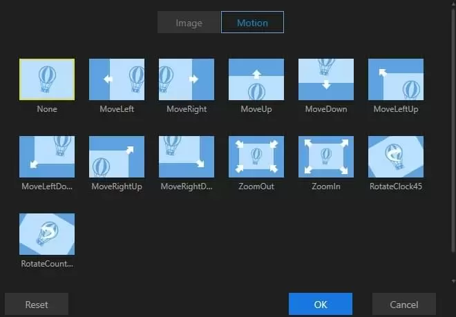 Варианты движения для фотографии в BeeCut