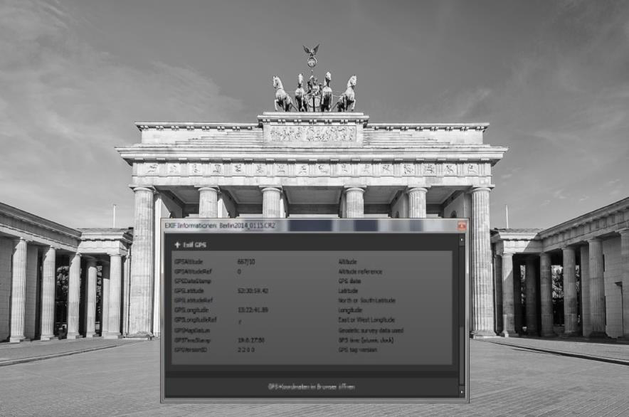 Black & White Projects: сведения и EXIF текущего изображения