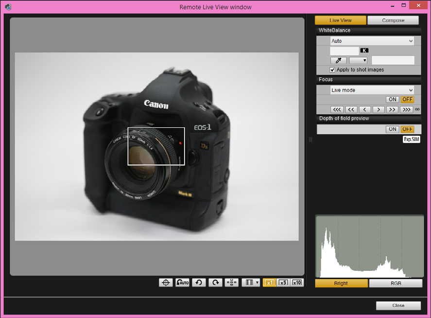 Окно Remote Live View Canon EOS Utility