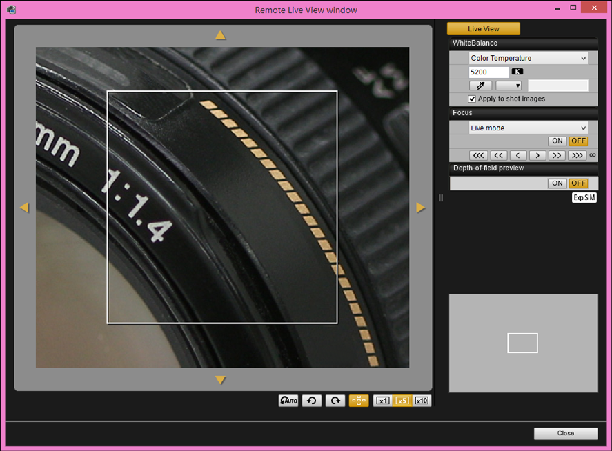 Увеличенный фрагмент в Remote Live View