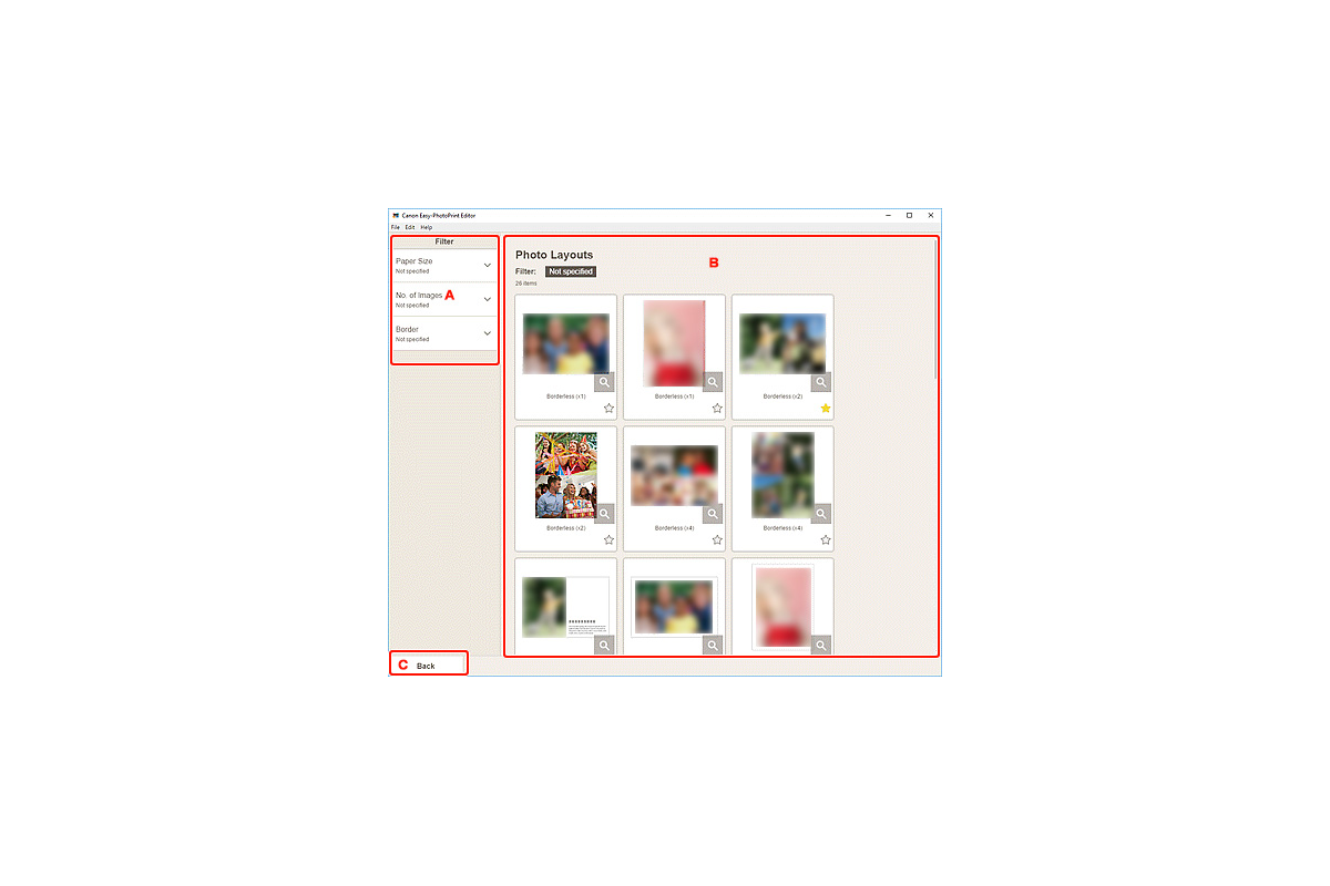 Экран Select Template с фильтрами фотомакетов