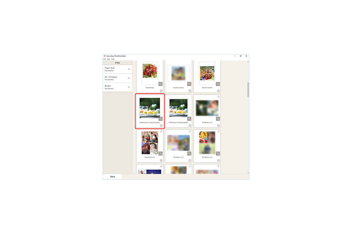 Выбор шаблона Photo Layouts в Canon Easy-PhotoPrint Editor